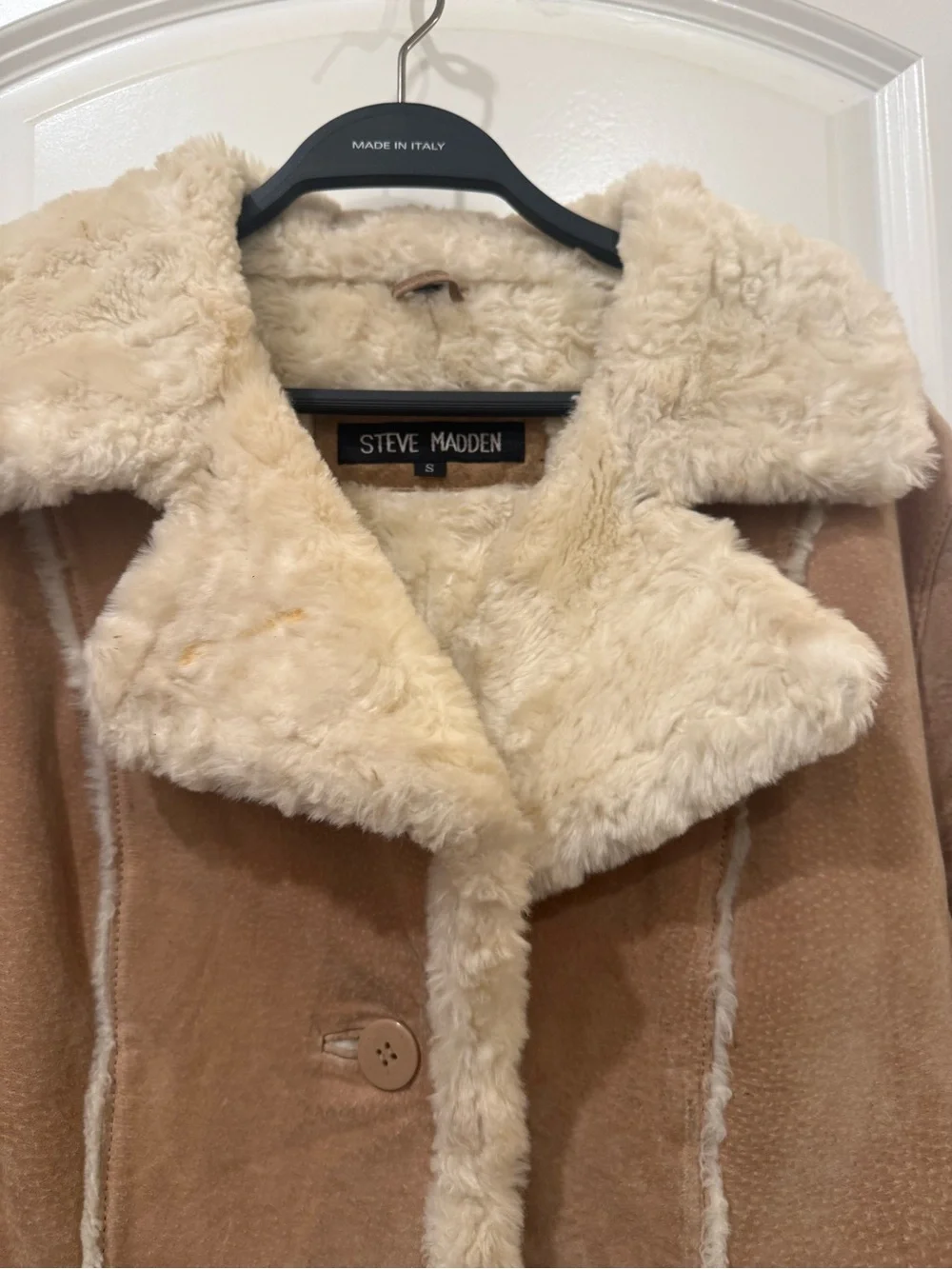 Vintage Steve Madden Genuine Leather Shearling Coat Tan Small